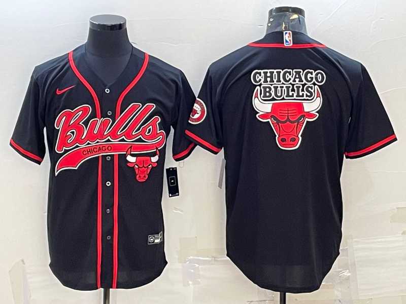 Mens Chicago Bulls Blank Black Team Big Logo With Patch Cool Base Stitched Baseball Jersey